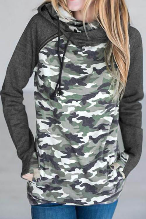 Alaue Love the Camouflage Pattern Zipper Hoodies