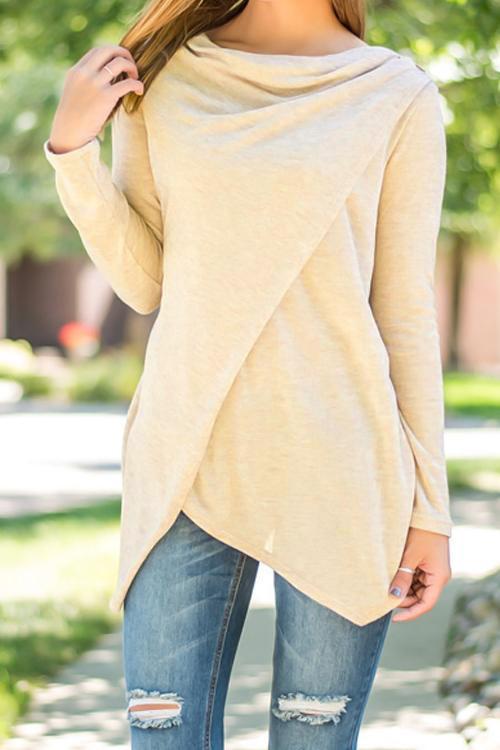 Alaue Long Sleeves Irregular Hem T-shirt