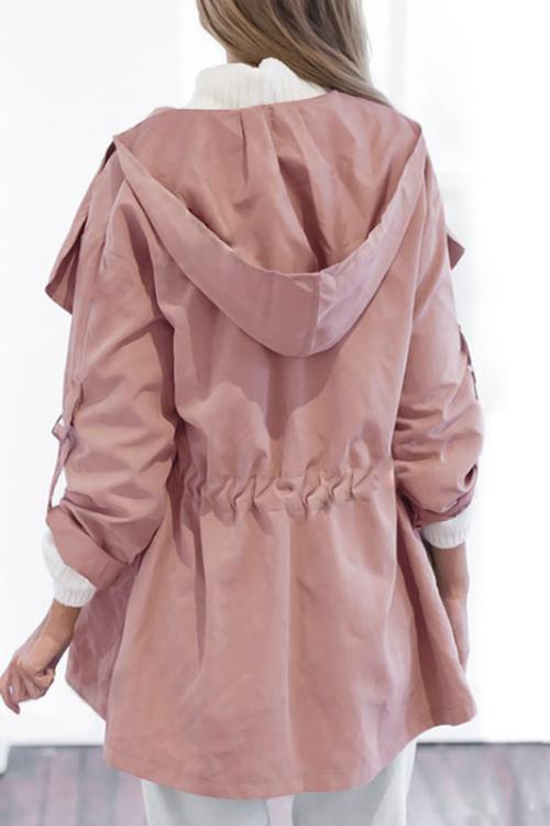 Alaue Trendy V Neck Long Sleeves Pink Blending Trench Coats