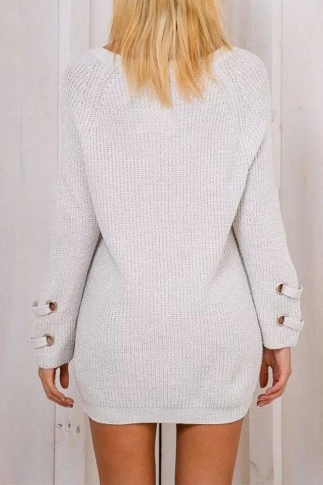 Alaue Pick Lace-up Long Sleeves Sweater