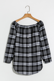 Alaue Plaid Me Button Off The Shoulder Blouse