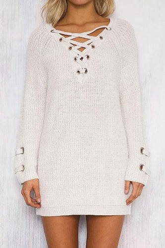 Alaue Pick Lace-up Long Sleeves Sweater