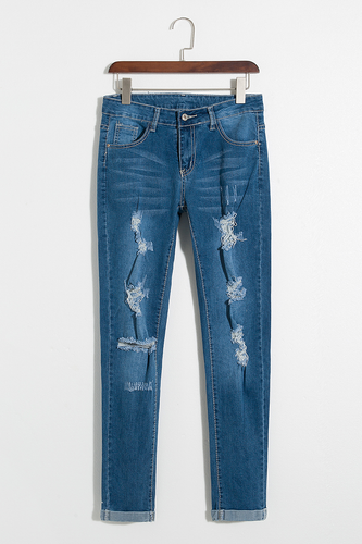 Alaue Falling Love With Distressed Ripped Denim