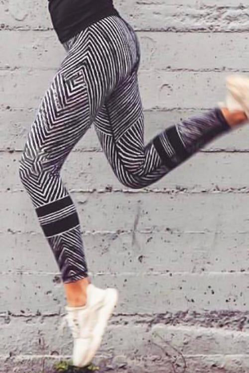 Alaue An Unusual Path Stripe Printing Leggings