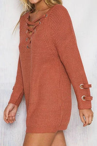 Alaue Pick Lace-up Long Sleeves Sweater