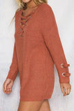 Alaue Pick Lace-up Long Sleeves Sweater