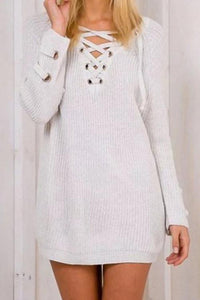 Alaue Pick Lace-up Long Sleeves Sweater