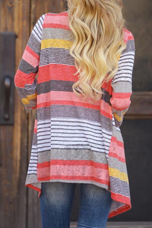 Alaue All Day Stripe Knitting Asymmetrical Cardigan