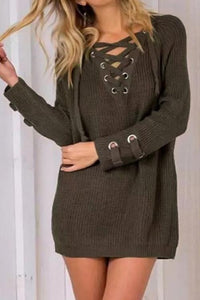 Alaue Pick Lace-up Long Sleeves Sweater