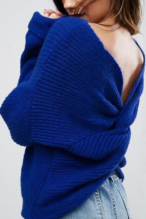 Alaue Sexy Lady V Neck Backless Sweater
