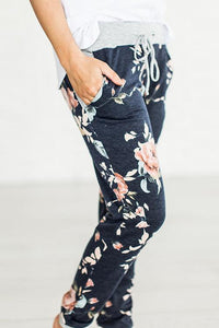 Alaue Floral Printing Drawstring Casual Pants