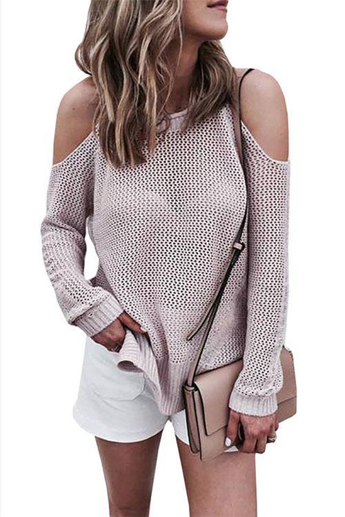 Alaue Hollow Out Long Sleeves Casual Sweater