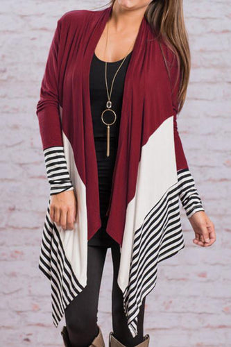 Alaue Striped Patchwork Asymmetrica Casual Cardigan