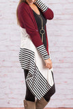 Alaue Striped Patchwork Asymmetrica Casual Cardigan