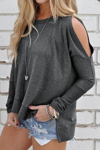 Alaue Simple Dew Shoulder Grey T-shirt