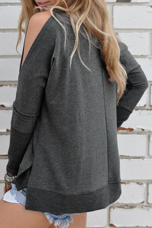 Alaue Simple Dew Shoulder Grey T-shirt