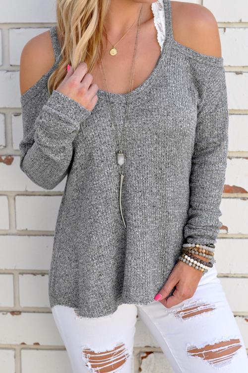 Alaue Attention Dew Shoulder Long Sleeves T-shirt