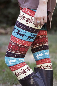 Alaue Christmas Elk Print Casual Leggings(Non Positioning Printing)