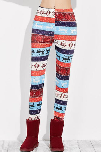 Alaue Christmas Elk Print Casual Leggings(Non Positioning Printing)