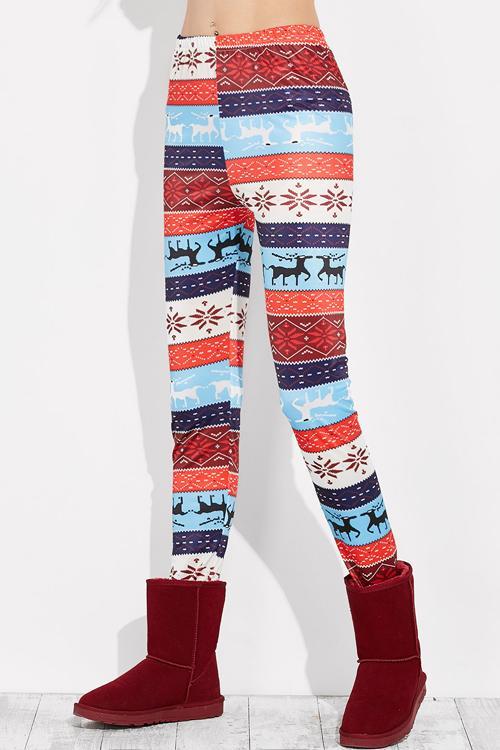 Alaue Christmas Elk Print Casual Leggings(Non Positioning Printing)