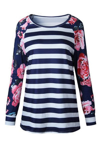 Alaue Comfortable the Day Stripe Floral T-shirt