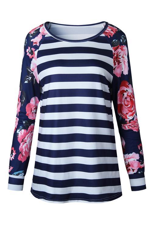 Alaue Comfortable the Day Stripe Floral T-shirt