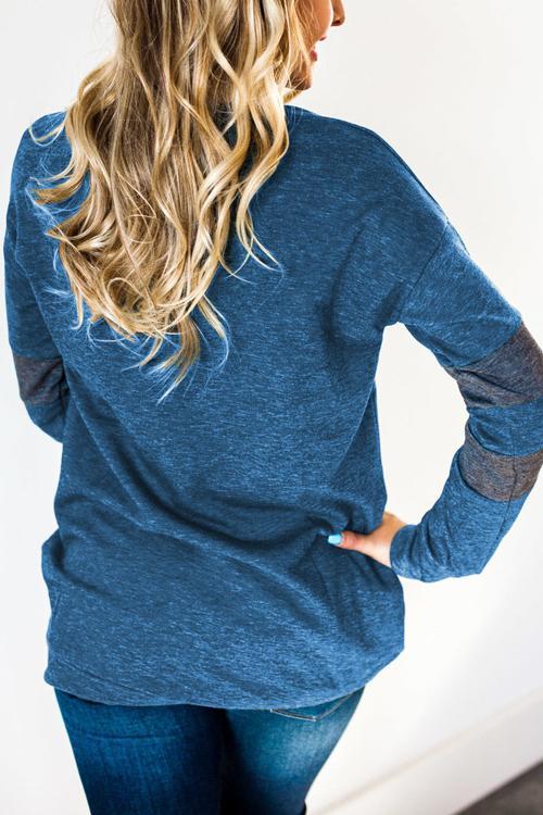 Alaue Blue Patchwork Blending T-shirt