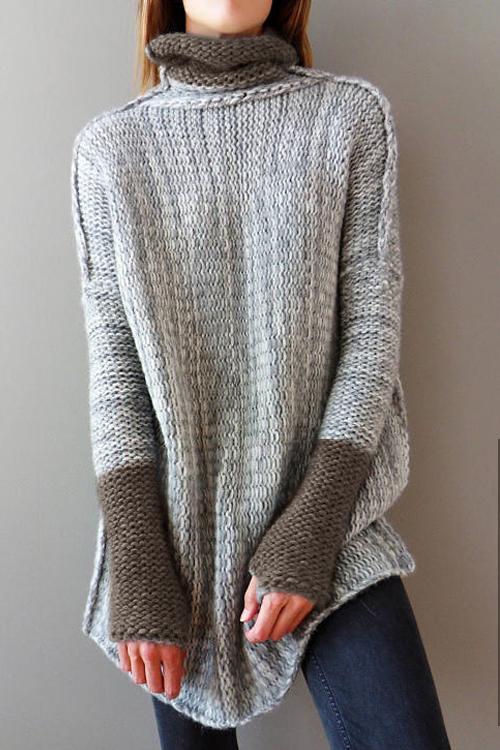 Alaue Turtleneck Color Splicing Acrylic Sweater