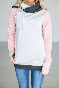 Alaue Leisure Long Sleeves Patchwork Pink Hoodies