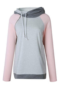 Alaue Leisure Long Sleeves Patchwork Pink Hoodies