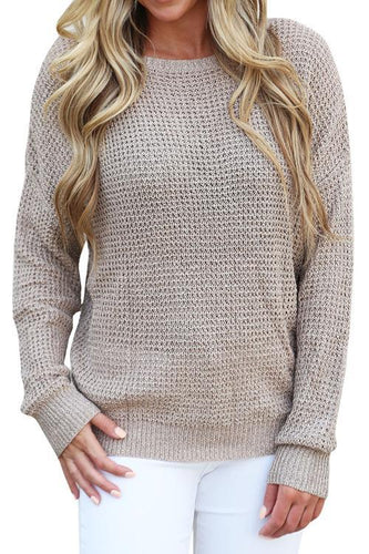 Alaue Loose Fit V Neck Criss Cross Back Crochet Sweater Pullovers