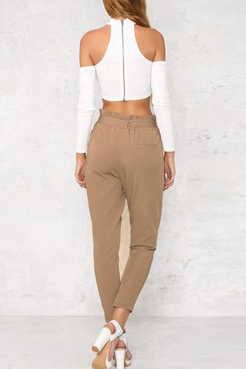 Alaue High Waist Belt Design Pants