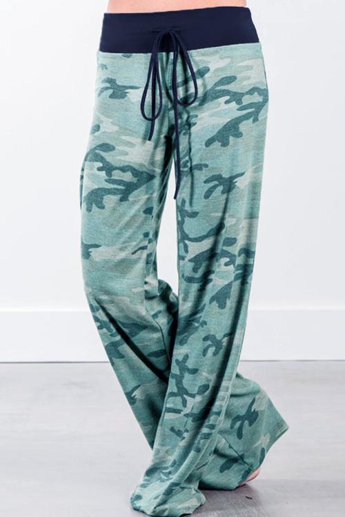 Alaue Camouflage Printed Drawstring Wide Leg Pants