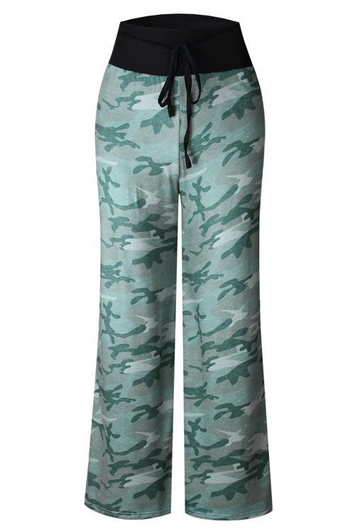 Alaue Camouflage Printed Drawstring Wide Leg Pants