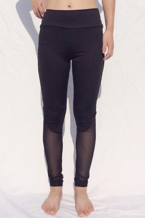 Alaue Mesh Splicing Black Leggings