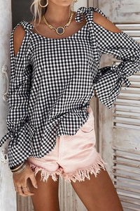 Alaue Lace-up Plaid Design Shirts