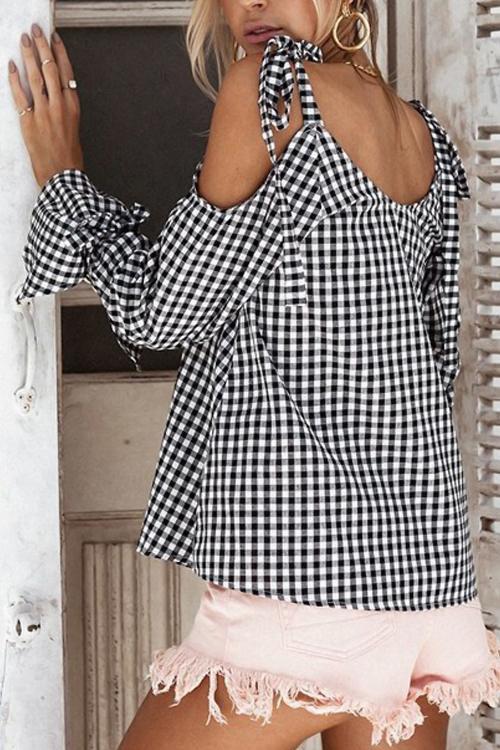 Alaue Lace-up Plaid Design Shirts