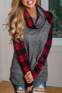 Alaue Sincerely Yours Plaid Detailed Cowl Neck Top