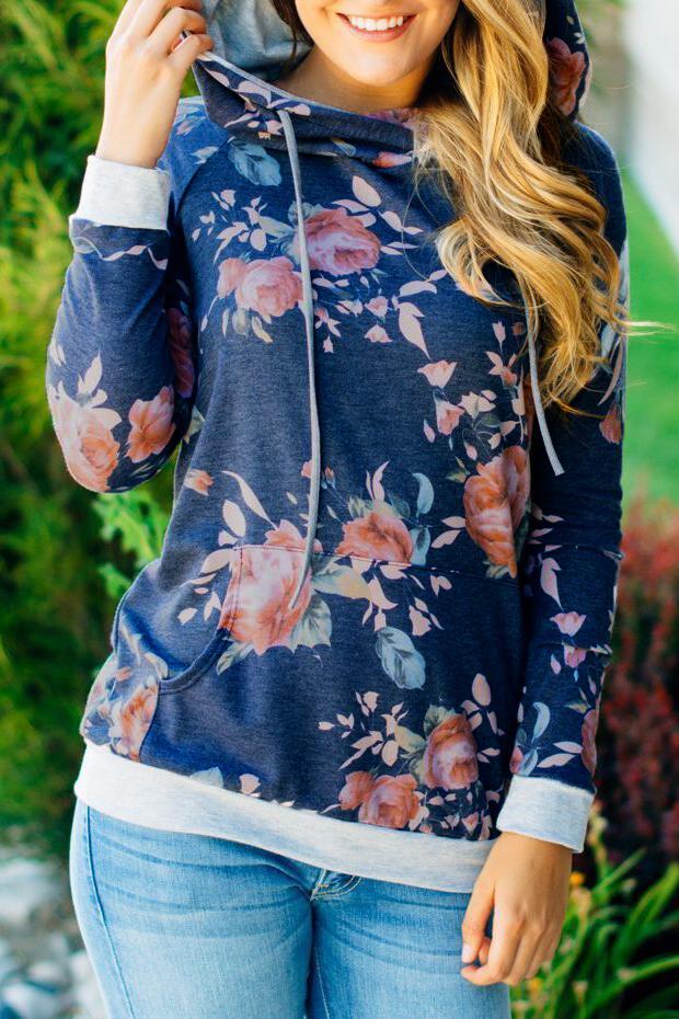 Alaue My Soul Floral Printing Casual Hoodies