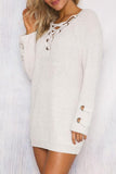 Alaue Pick Lace-up Long Sleeves Sweater