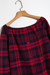 Alaue Plaid Me Button Off The Shoulder Blouse