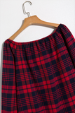 Alaue Plaid Me Button Off The Shoulder Blouse