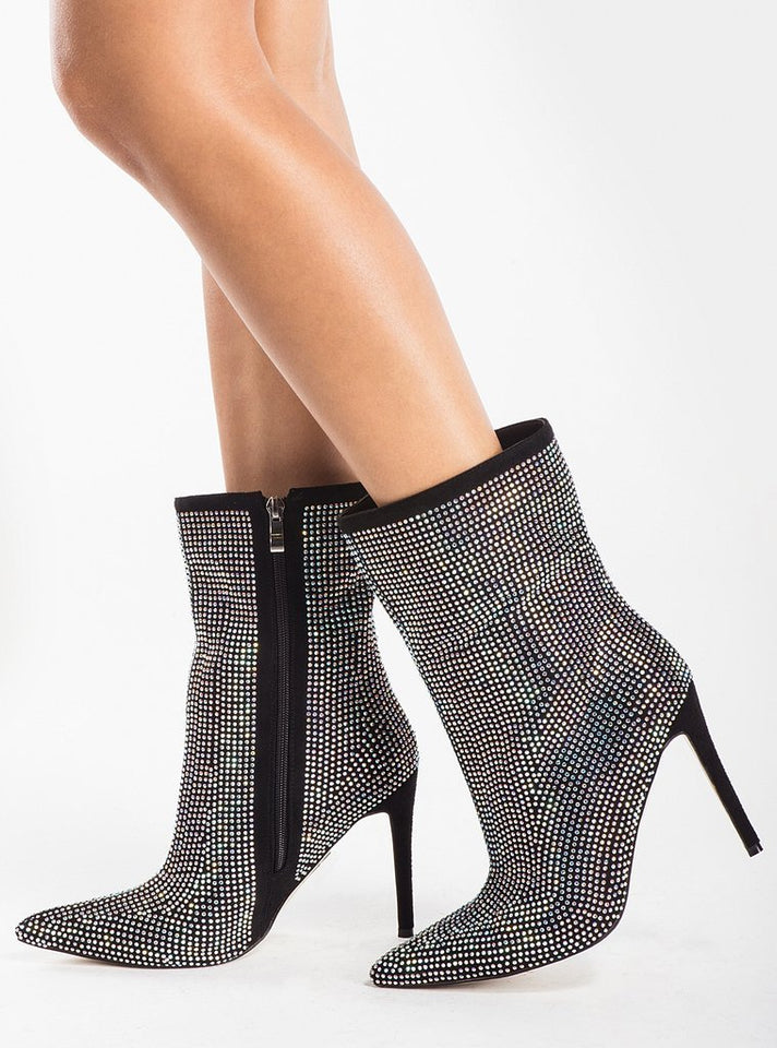 Black Suede Two Tone Diamante Boots
