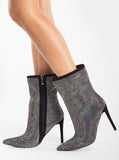 Black Suede Two Tone Diamante Boots
