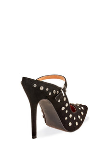 Black Suede Embellished Stiletto Heels