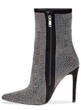 Black Suede Two Tone Diamante Boots