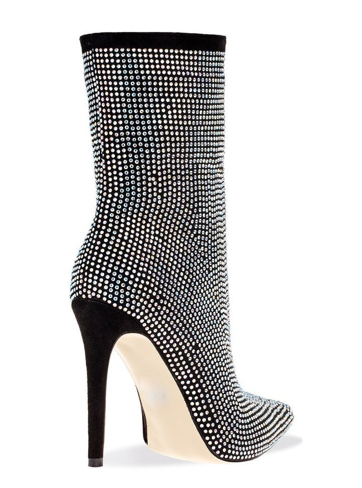 Black Suede Two Tone Diamante Boots