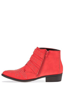 Embellished Western Red Ankle Boot