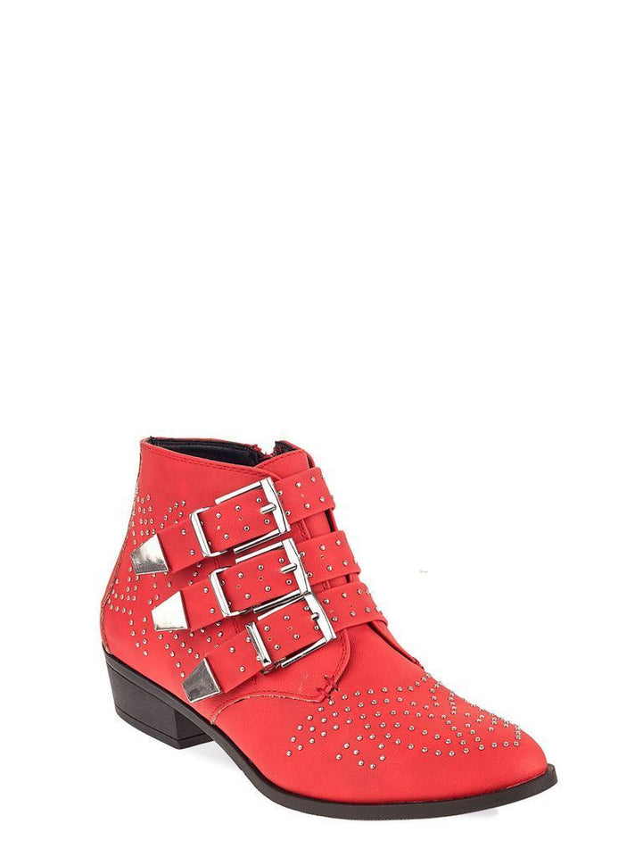 Embellished Western Red Ankle Boot