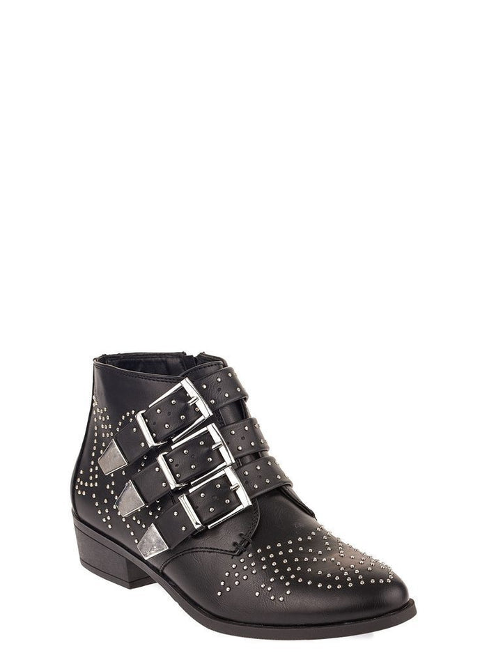 Embellished Western Black Ankle Boot